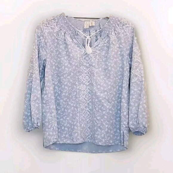 Joie Tops - JOIE Peasant Blouse Women's Size Small Embroidered Blue Boho Cottage Core Fairy